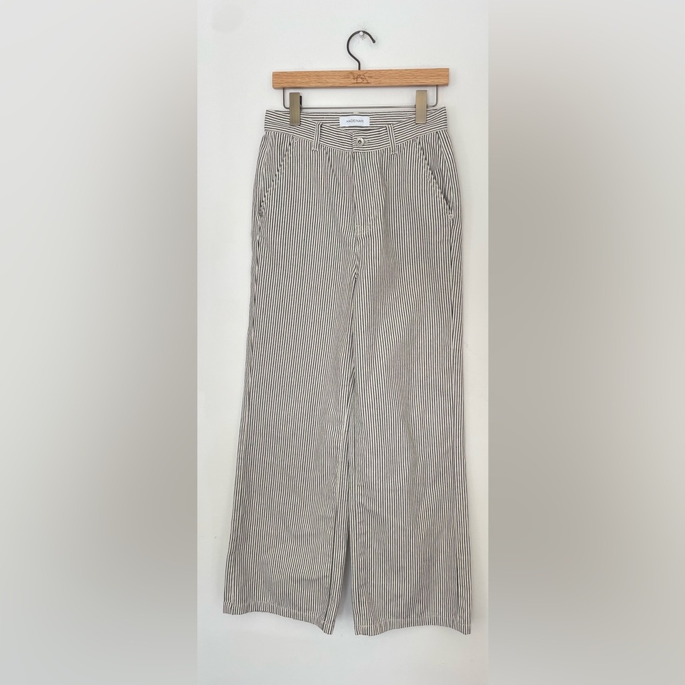 MADEINAM Striped Wide Leg Pants Size 2 High Rise Minimalist - Picture 2 of 8